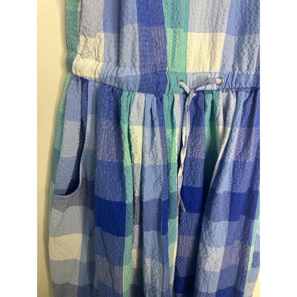 NWT LOFT Seersucker Blue Plaid Cutout Back Dress Midi Pocket Small Brunch Picnic - Picture 6 of 16